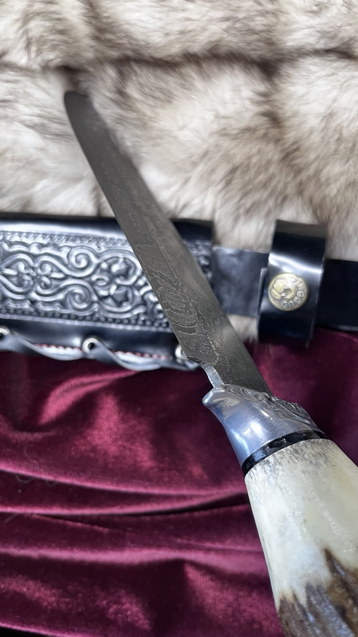 Охотничий нож Голова зверя (Медведь) рукоять из белого рога Сайгака - фото 5 - id-p204107118