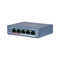 Неуправляемый коммутатор Hikvision DS-3E0105P-E/M(B). 4 10/100M RJ45 PoE порта. 1 10/100M RJ45 uplink порт.