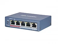 Неуправляемый коммутатор Hikvision DS-3E0105P-E(B). 4 10/100M RJ45 PoE порта. 1 10/100M RJ45 uplink порт. PoE