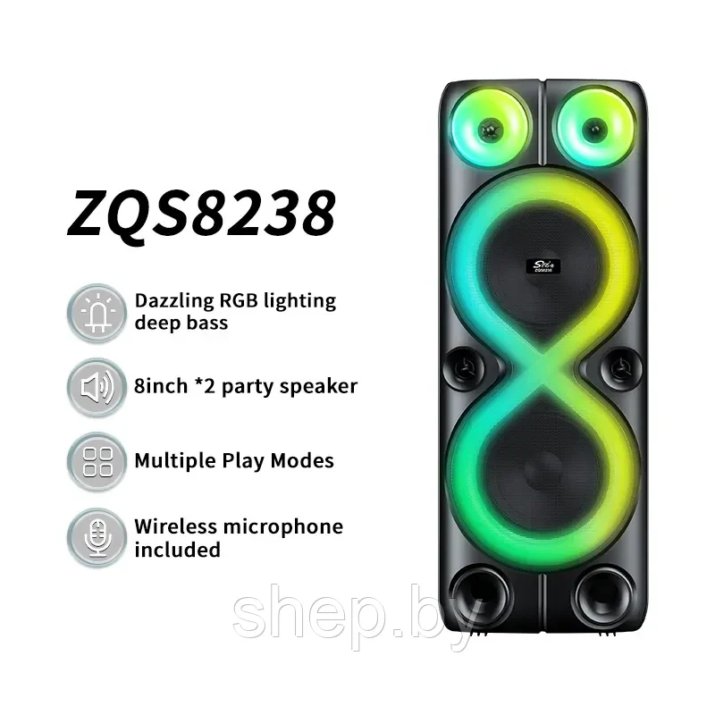 Акустическая система BT Speaker ZQS-8238 40 Вт + пульт ДУ + 2 беспроводных микрофона NEW!!! - фото 5 - id-p224747864