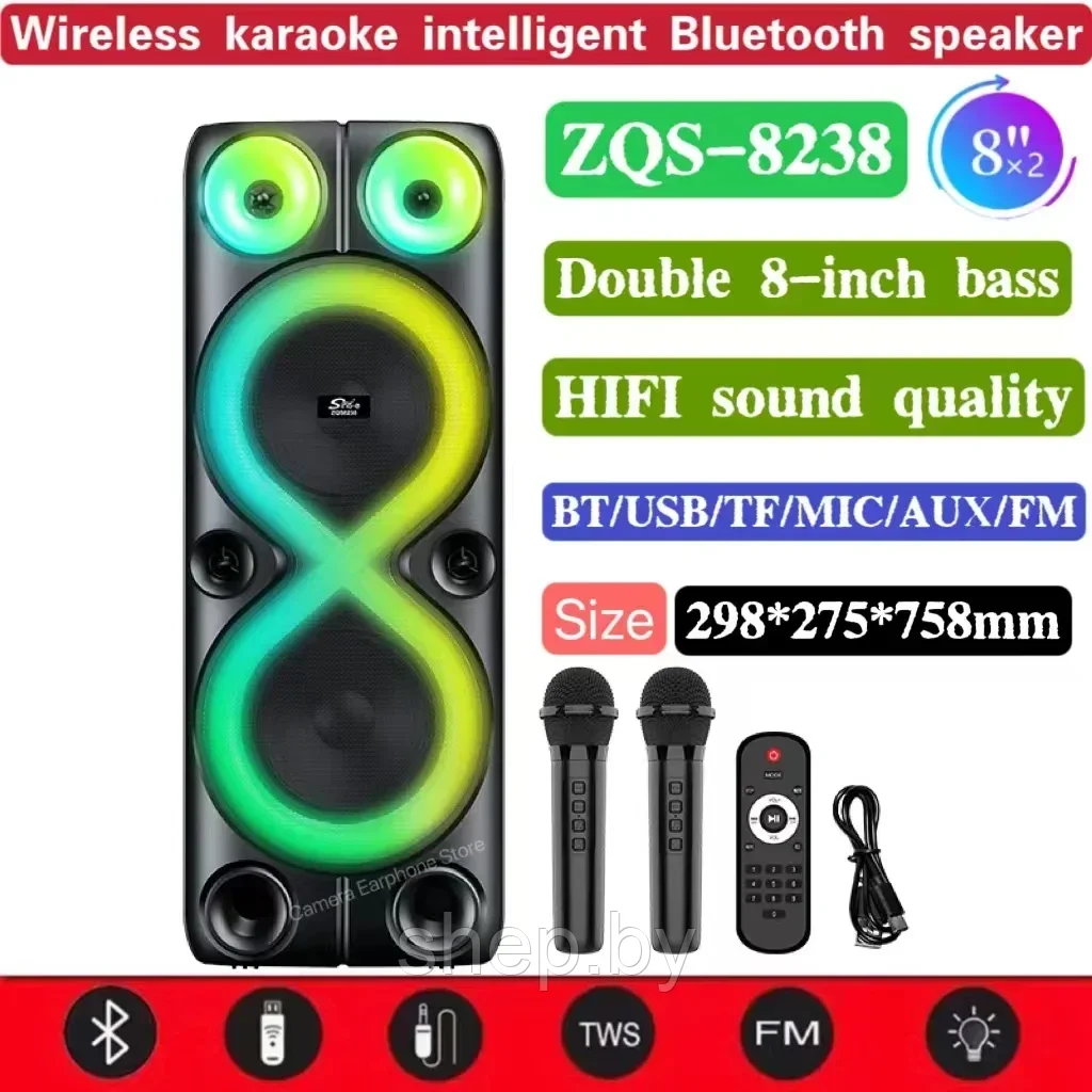 Акустическая система BT Speaker ZQS-8238 40 Вт + пульт ДУ + 2 беспроводных микрофона NEW!!! - фото 10 - id-p224747864