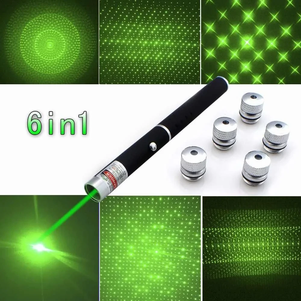 Лазерная указка с 5 насадками Green Laser Pointer - фото 2 - id-p224748114