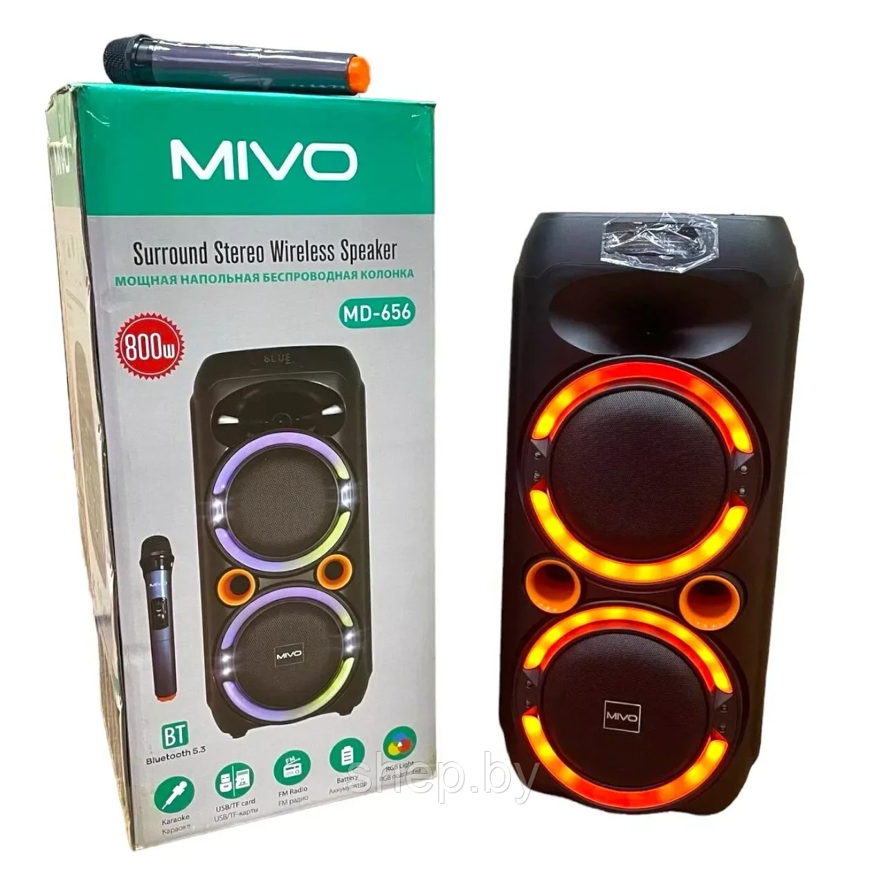 Мощная караоке колонка MIVO MD-656 60Вт FM/Bluetooth/USB/SD/AUX/ Пульт / Беспроводной микрофон NEW !!! - фото 4 - id-p224749198