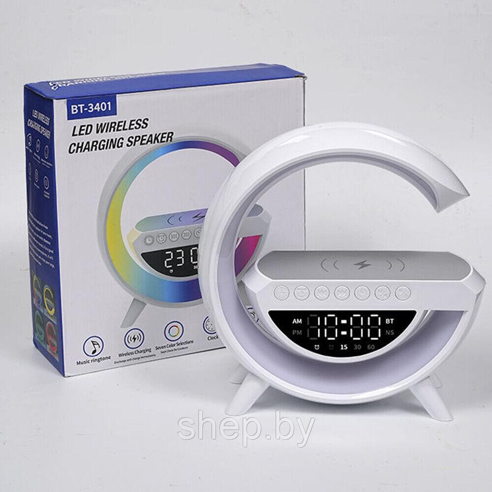 Портативная Bluetooth колонка-ночник с беспроводной зарядкой для телефона BT-3401 (LED- подсветка, часы) - фото 6 - id-p208384664