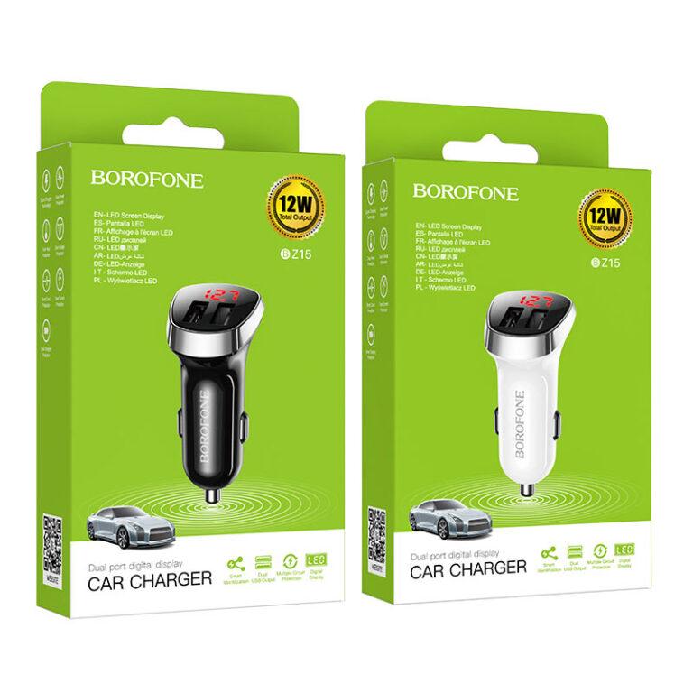 Автомобильное зарядное устройство BZ15 Auspicious dual port digital display car charger черный BOROFONE 2,4A - фото 1 - id-p224749230