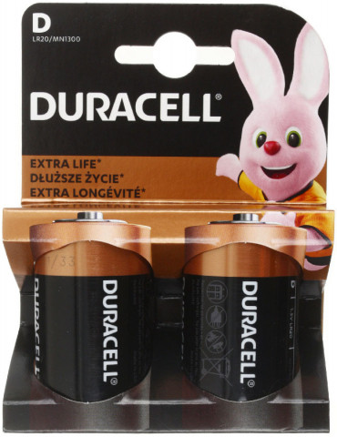 Батарейка щелочная Duracell Extra Life D, LR20, 1.5V, 2 шт. - фото 1 - id-p224657690