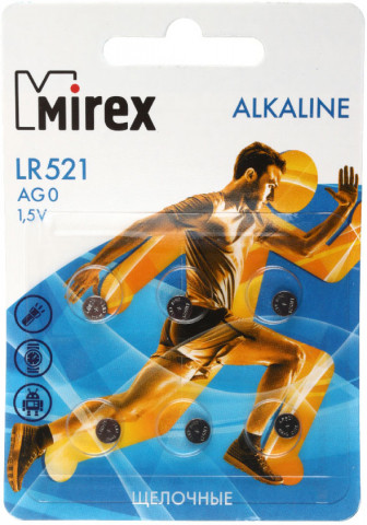 Батарейка щелочная дисковая Mirex Alkaline AG0, LR521, 1.5V, 6 шт. - фото 1 - id-p224657691