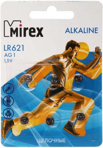 Батарейка щелочная дисковая Mirex Alkaline AG1, LR621, 1.5V, 6 шт. - фото 1 - id-p224657692