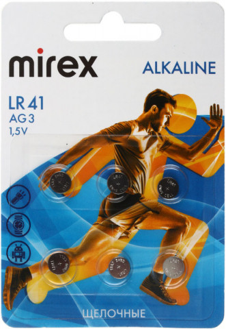 Батарейка щелочная дисковая Mirex Alkaline AG3, LR41, 1.5V, 6 шт. - фото 1 - id-p224657694