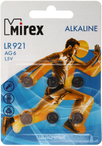 Батарейка щелочная дисковая Mirex Alkaline AG6, LR921, 1.5V, 6 шт. - фото 1 - id-p224657697