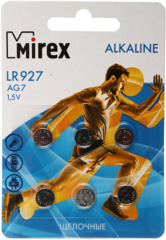 Батарейка щелочная дисковая Mirex Alkaline AG7, LR927, 1.5V, 6 шт. - фото 1 - id-p224657698