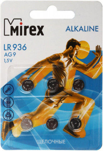 Батарейка щелочная дисковая Mirex Alkaline AG9, LR936, 1.5V, 6 шт. - фото 1 - id-p224657700
