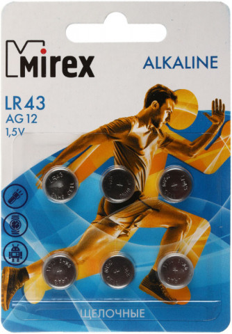 Батарейка щелочная дисковая Mirex Alkaline AG12, LR43, 1.5V, 6 шт. - фото 1 - id-p224657703