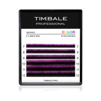 Ресницы цветные омбре TimBale Black-Violet, Чёрно-фиолетовые, Микс 6 линий (L 0.07 07-12 мм)