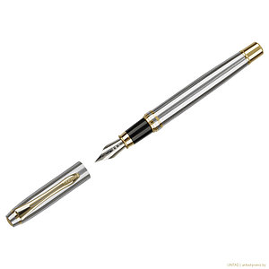 Ручка перьевая Luxor Trident синяя, 0,8 мм, корпус серебро/золото, футляр