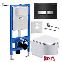 Унитаз подвесной Roxen Simple Compact в комплекте с инсталляцией StounFix Slim 6 в 1 965318 (кнопка: черное