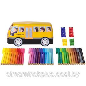 Фломастеры Faber-Castell Connector School Bus + 10 клипов, в металлической коробке, 33 цвета