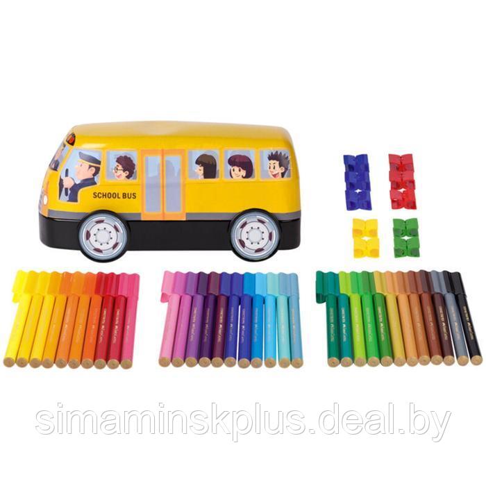 Фломастеры Faber-Castell Connector School Bus + 10 клипов, в металлической коробке, 33 цвета - фото 1 - id-p224773850