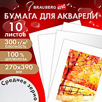 Бумага для акварели, 270 х 390 мм, BRAUBERG ART PREMIERE, 10 листов, среднее зерно, блок 300 г/м2