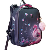 Рюкзак каркасный школьный 38 х 30 х 16 см, эргономичная спинка, Stavia "Фламинго", серый/розовый