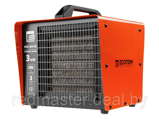 Нагреватель воздуха электрический, кубик, 3 кВт, 220 В, термостат, керамический элемент PTC Ecoterm EHC-03/1D - фото 1 - id-p224777284