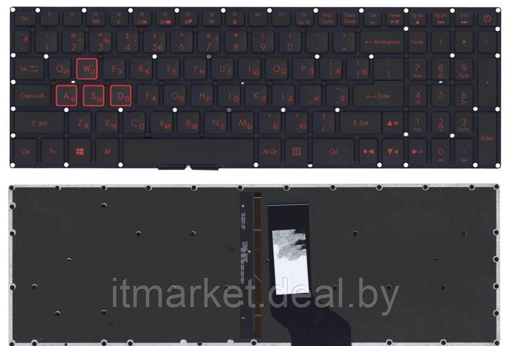 Клавиатура для ноутбука Acer Nitro 5 AN515 чёрная с красной подсветкой (063961) - фото 1 - id-p224776960
