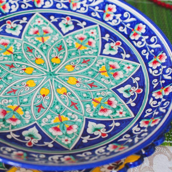 Ляган Риштанская Керамика "Цветы", 31 см, синий - фото 5 - id-p224780062