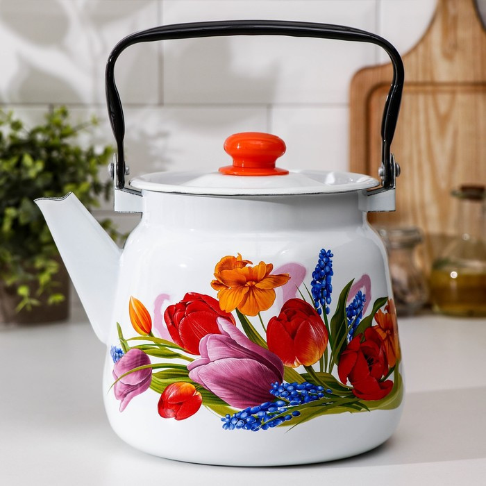 Чайник «Тюльпан Май», 3,5 л, с кнопкой, индукция, цвет белый - фото 1 - id-p224780250
