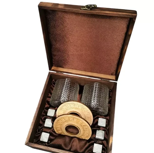 Подарочный набор с камнями для виски в деревянной шкатулке AmiroTrend ABS-205w - фото 4 - id-p224783360