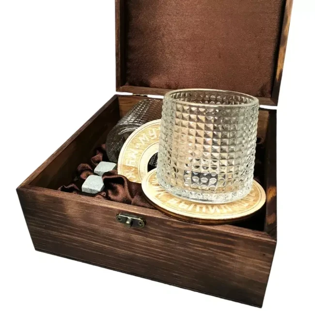 Подарочный набор с камнями для виски в деревянной шкатулке AmiroTrend ABS-205w - фото 2 - id-p224783360