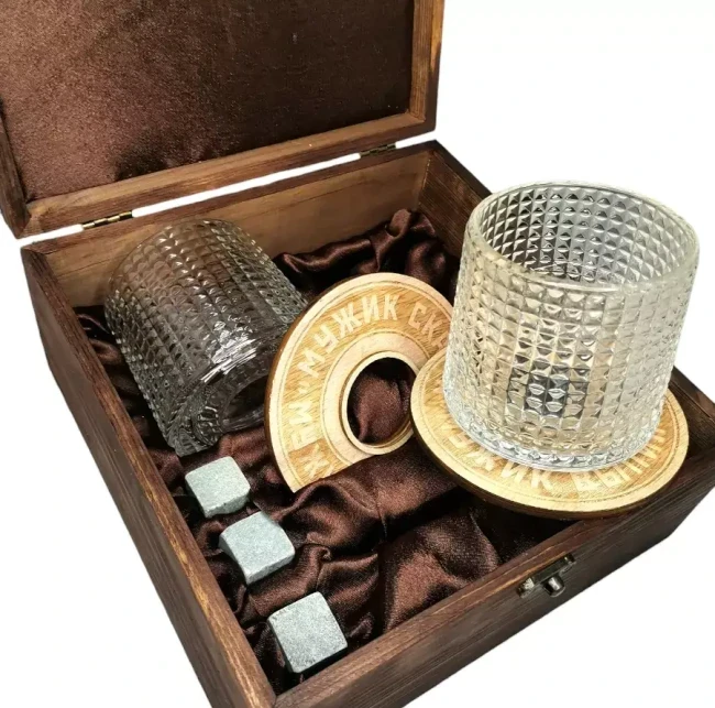 Подарочный набор с камнями для виски в деревянной шкатулке AmiroTrend ABS-205w - фото 6 - id-p224783360