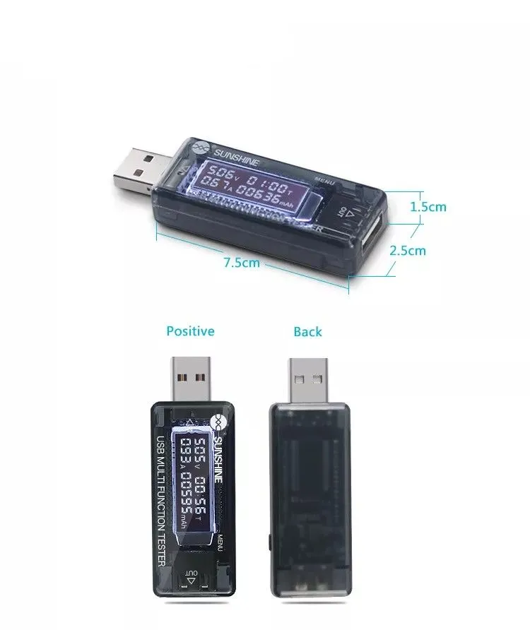 Тестер-USB Sunshine SS-302A с функцией отображения выходного тока и напряжения + быстрая зарядка