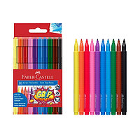 Фломастеры 10 цветов Faber-Castell Grip 1553 трёхгранный корпус с массажными шашечками, ударопрочный