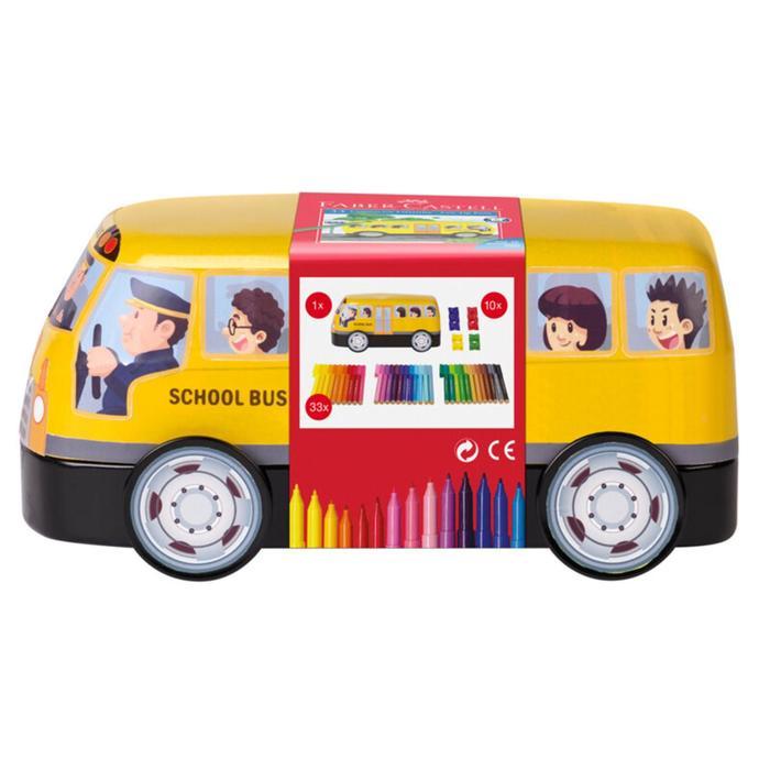 Фломастеры Faber-Castell Connector School Bus + 10 клипов, в металлической коробке, 33 цвета - фото 2 - id-p224784145