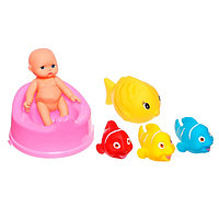 Набор резиновых игрушек для ванны «Пупсик с цветными рыбками», 6 шт, Крошка Я