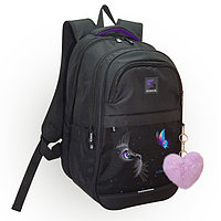 Рюкзак молодёжный, 40 х 28 х 18 см, эргономичная спинка, Stavia "Кошка с бабочкой", чёрный