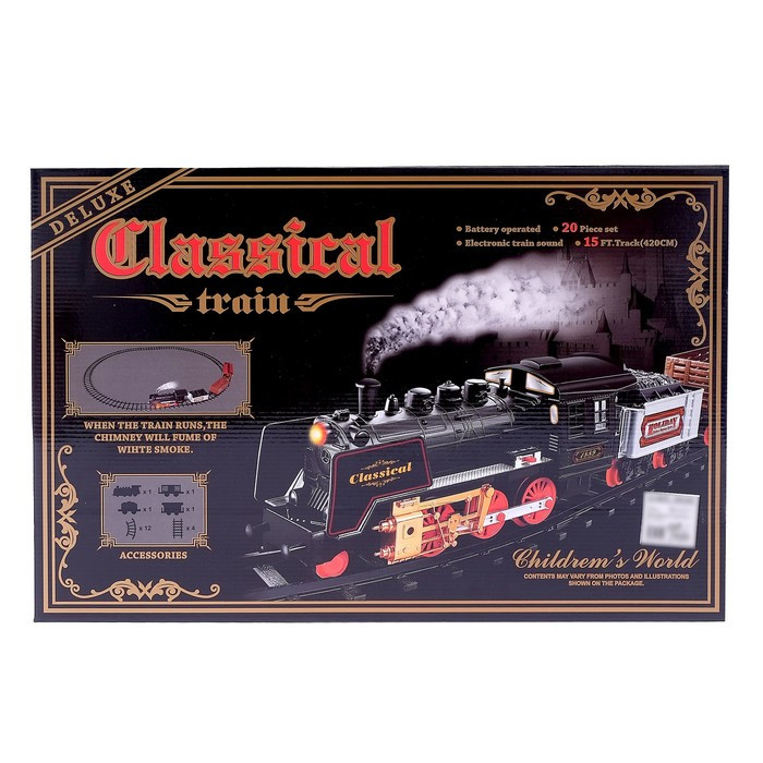 Железная дорога «Классический паровоз», 20 деталей, световые и звуковые эффекты, с дымом, работает от - фото 4 - id-p224784637