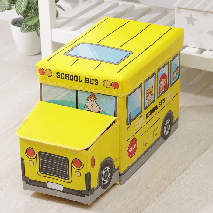 Короб стеллажный для хранения с крышкой «Школьный автобус», 55×25×25 см, 2 отделения, цвет жёлтый - фото 2 - id-p224784678