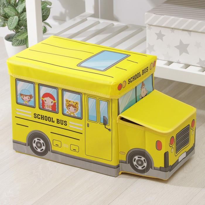 Короб стеллажный для хранения с крышкой «Школьный автобус», 55×25×25 см, 2 отделения, цвет жёлтый - фото 3 - id-p224784678