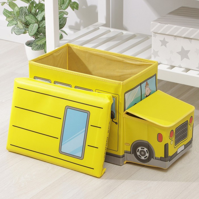Короб стеллажный для хранения с крышкой «Школьный автобус», 55×25×25 см, 2 отделения, цвет жёлтый - фото 5 - id-p224784678