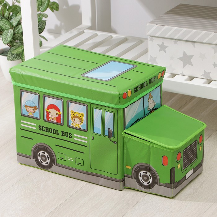 Короб стеллажный для хранения с крышкой «Школьный автобус», 55×26×32 см, 2 отделения, цвет зелёный - фото 3 - id-p224784679