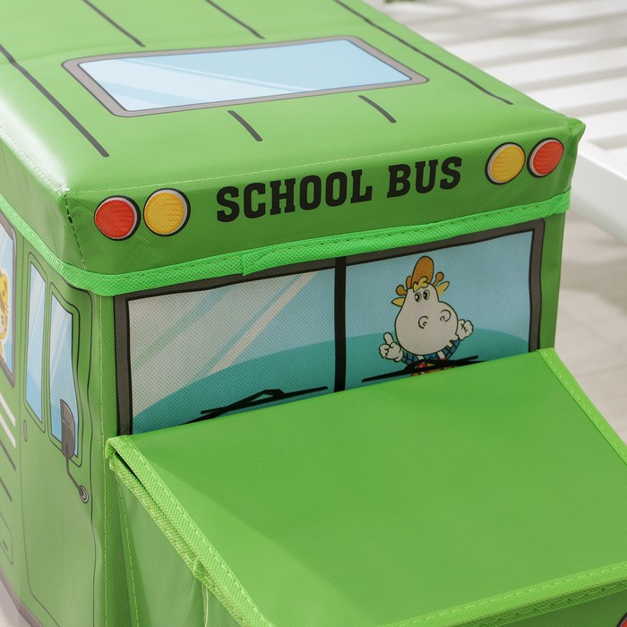 Короб стеллажный для хранения с крышкой «Школьный автобус», 55×26×32 см, 2 отделения, цвет зелёный - фото 6 - id-p224784679