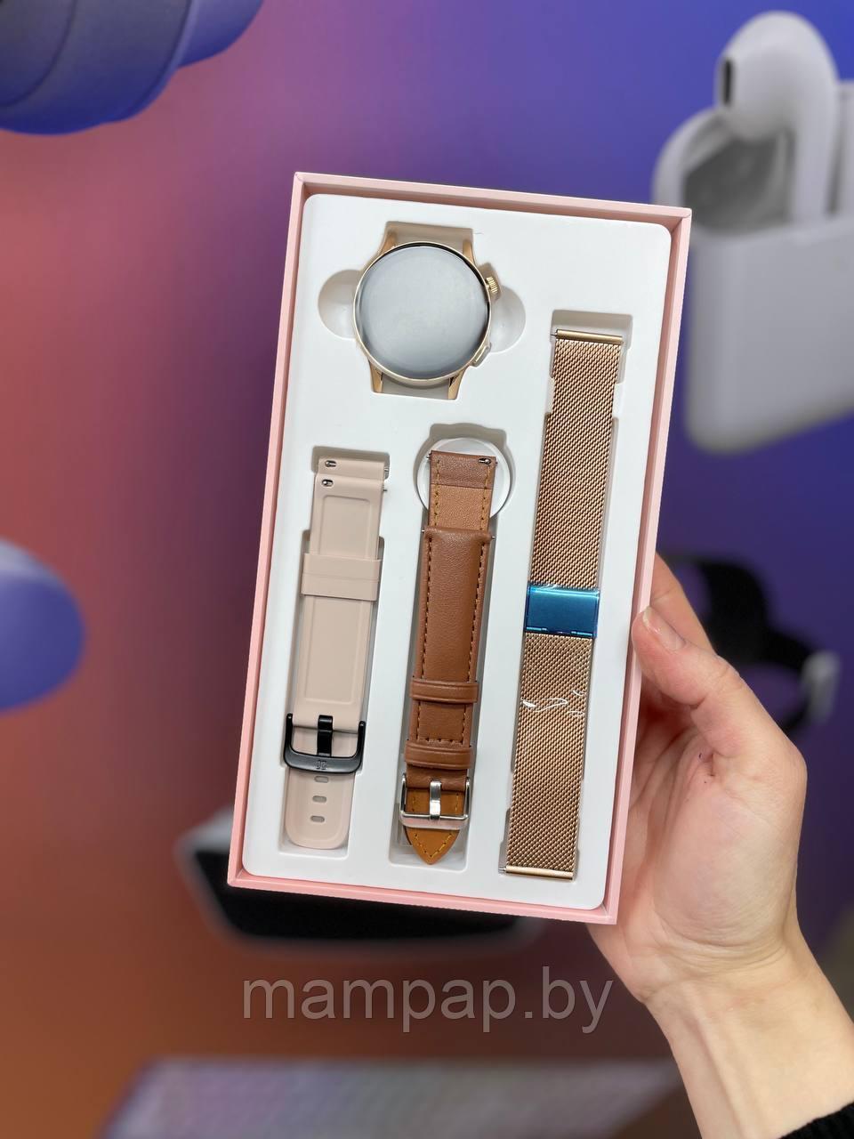 Умные часы женские круглые Smart watch G3 PRO MAX, с тремя ремешками в комплекте - фото 3 - id-p224785368