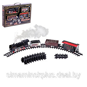 Железная дорога «Классический паровоз», 20 деталей, световые и звуковые эффекты, с дымом, работает от