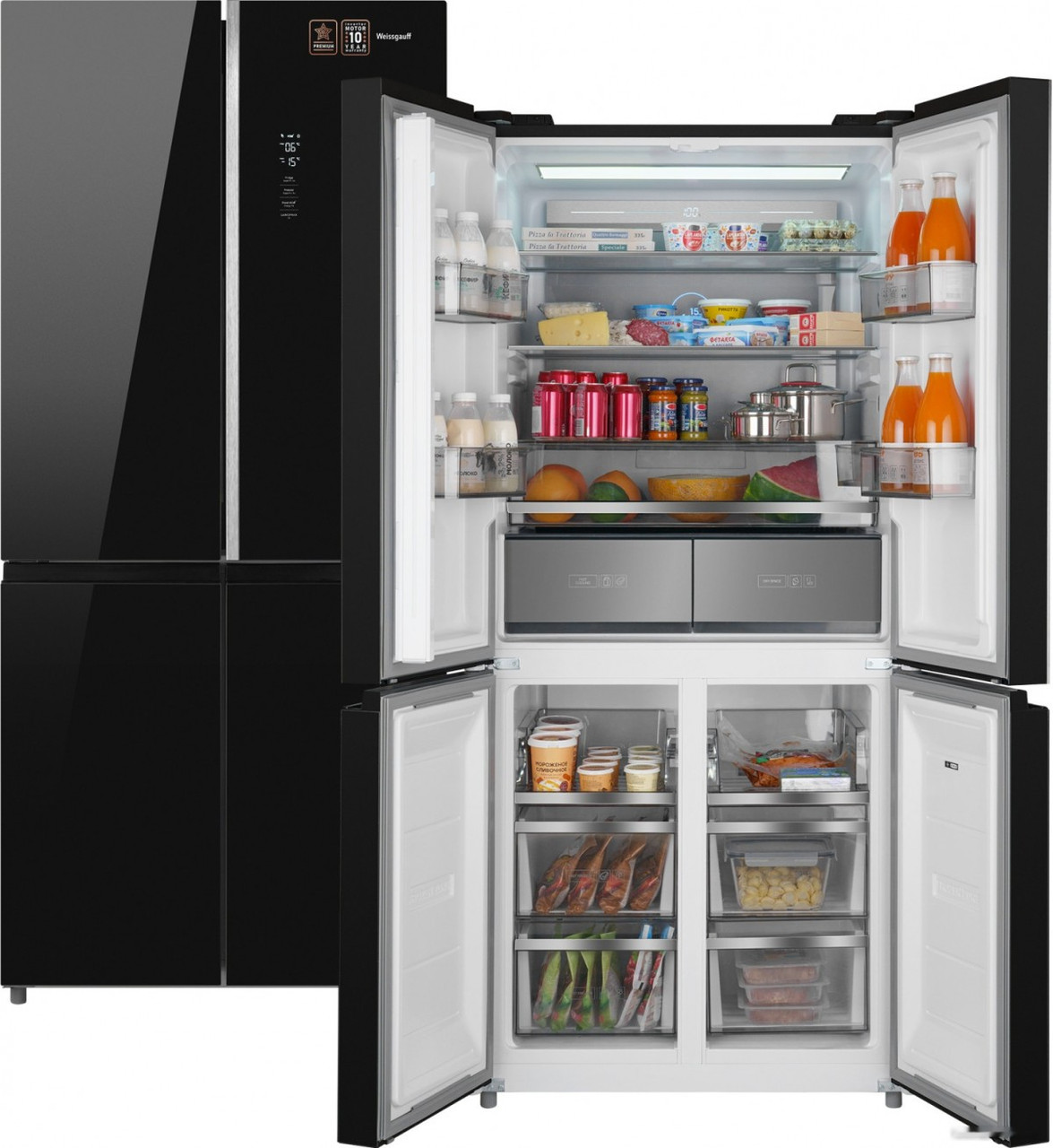 Холодильник side by side Weissgauff WCD 590 Nofrost Inverter Premium Biofresh Black Glass - фото 1 - id-p224790314