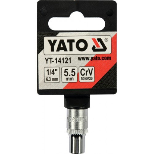 YT-14121 Головка торцевая 1/4" 6гр. 5.5мм L25мм CrV на держателе "Yato" - фото 1 - id-p224790440