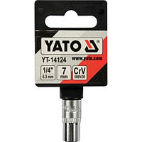 YT-14124 Головка торцевая 1/4" 6гр. 7мм L25мм CrV на держателе "Yato"
