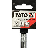 YT-14125 Головка торцевая 1/4" 6гр. 8мм L25мм CrV на держателе "Yato"