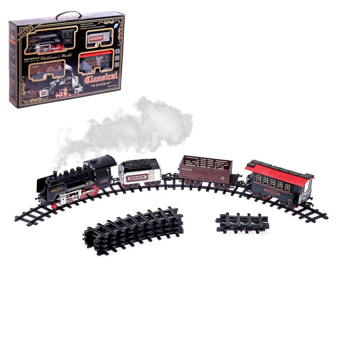 Железная дорога «Классический паровоз», 20 деталей, световые и звуковые эффекты, с дымом, работает от - фото 1 - id-p224791064
