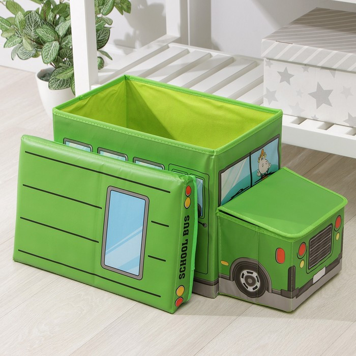 Короб стеллажный для хранения с крышкой «Школьный автобус», 55×26×32 см, 2 отделения, цвет зелёный - фото 4 - id-p224791807